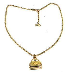 Authentic Dior CD Logo Bag Motif Gold Plated Vintage Necklace.